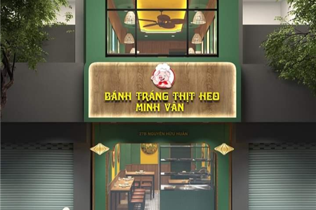 Thiết kế thi công nội thất và biển hiệu nhà hàng bánh tráng thịt heo đẹp rẻ Hải Phòng