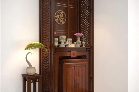 Trọn gói mẫu bàn thờ đứng kết hợp vách thờ BTTD1014