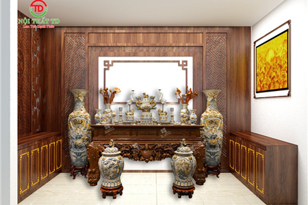 Mẫu nội thất phòng thờ 12m2 đẹp chuẩn phong thuỷ