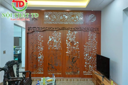 Độc đáo với cách thiết kế cửa lùa vách CNC cho phòng thờ kín đáo, trang nghiêm
