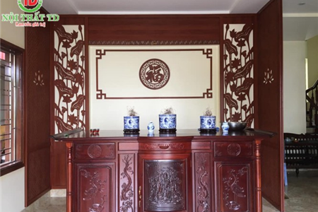 cách bài trí ban thờ đặt tại phòng khách đẹp cho khách hàng Vạn Hương - Hải Phòng