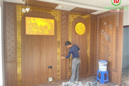 Làm vách thờ trang trí sau ban thờ phật và ban gia tiên đẹp tại Hải Phòng