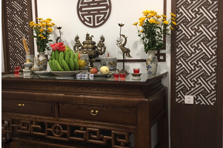 Thiết kế thi công phòng thờ và đồ bày ban trên ban thờ cho khách hàng 591 Thiên Lôi - Hải Phòng