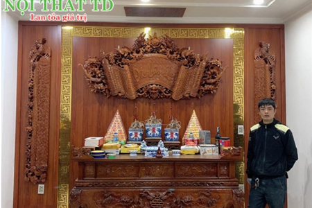Làm vách ốp ban thờ đẹp khách hàng Đông Hải - Hải Phòng