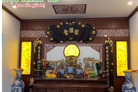 Làm vách ngăn phòng thờ kết hợp tranh đèn mica trúc chỉ đẹp rẻ tại Hải Phòng