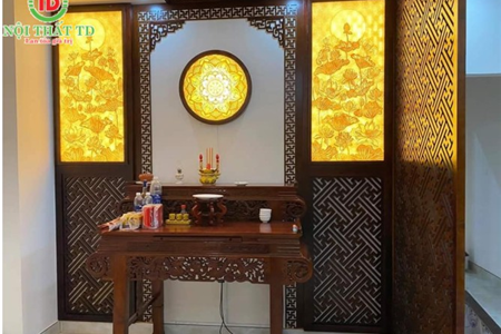 20 mẫu vách ốp sau ban thờ kết hợp tranh đèn mica hoạ tiết trúc chỉ cực đẹp Hải Phòng